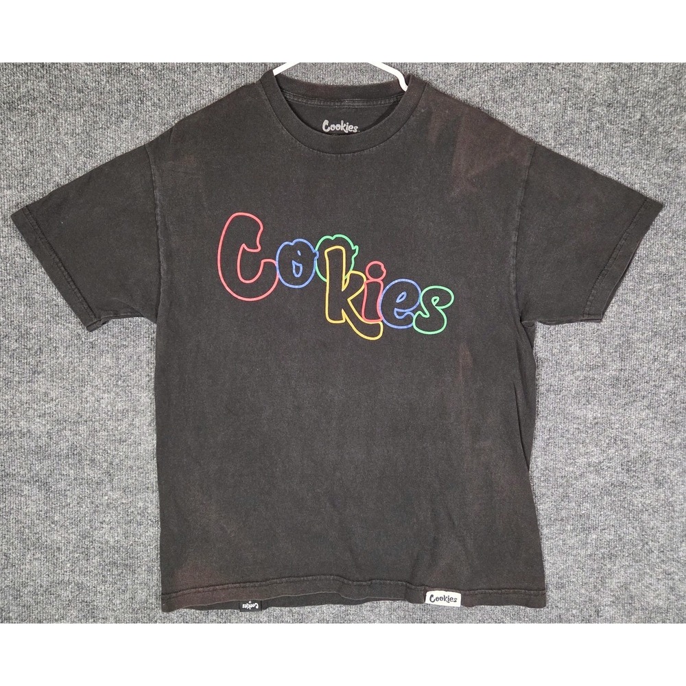 Cookies T Shirt Mens Large Black Rainbow Spell Out Graphic Streetwear Cotton Tee